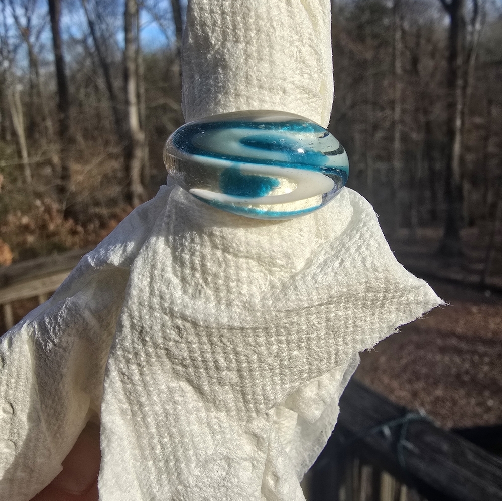 Blue and White Swirl Glass Ring